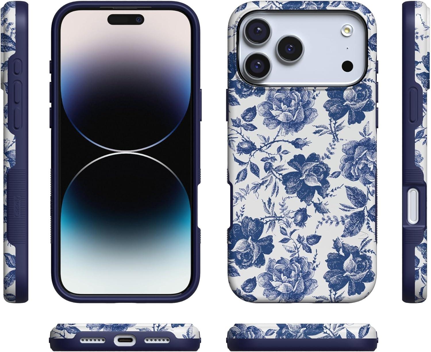 imageCasely iPhone 17 Pro Max Case  Be Mine  Tiny Hearts  Compatible with MagSafe  Bold Protective DesignRose to Fame  Blue  White Rose Floral
