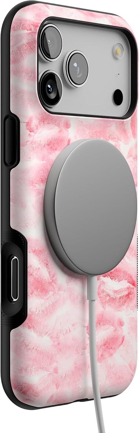 imageCasely iPhone 17 Pro Max Case  Be Mine  Tiny Hearts  Compatible with MagSafe  Bold Protective DesignSealed with a Kiss  Pink Lipstick