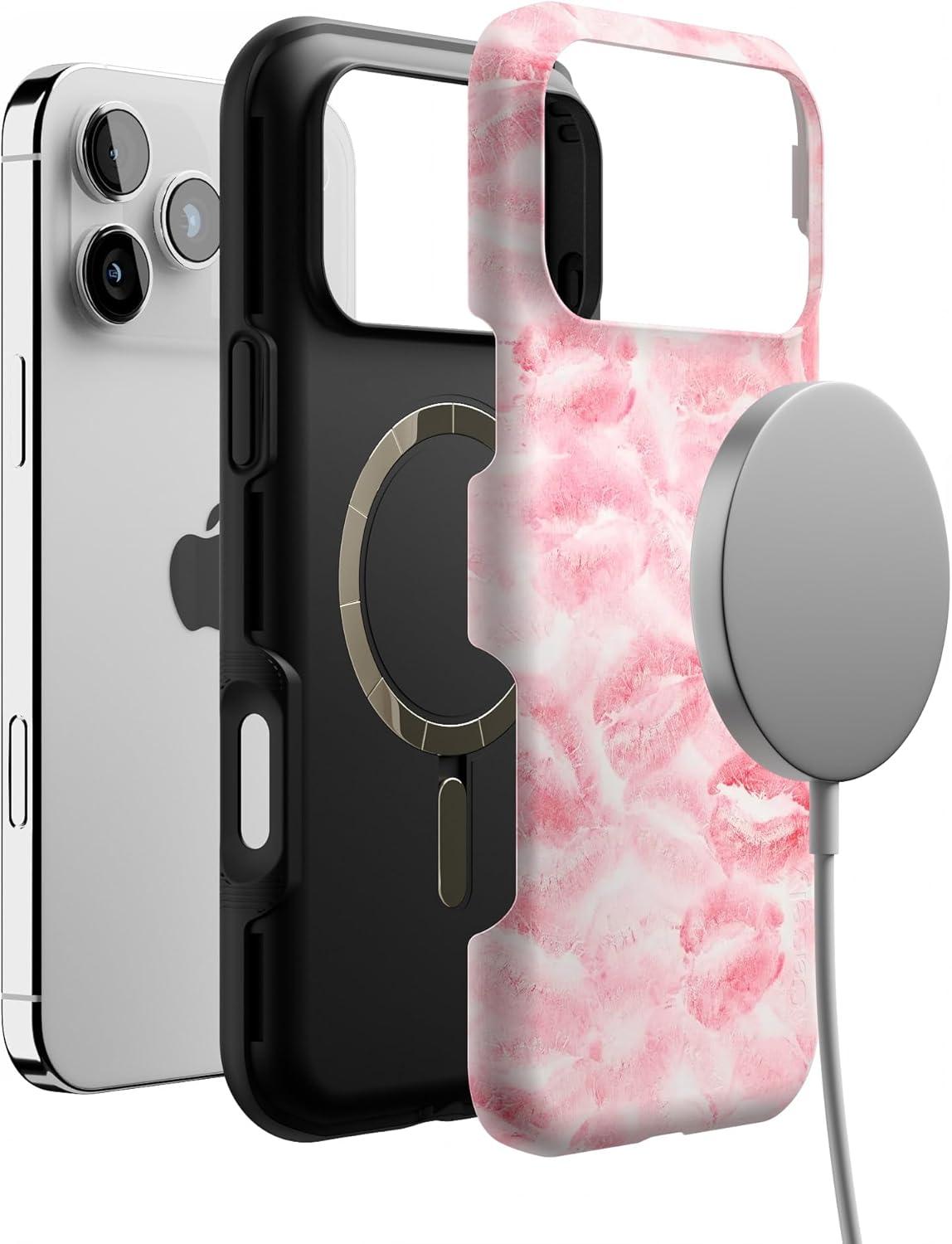 imageCasely iPhone 17 Pro Max Case  Be Mine  Tiny Hearts  Compatible with MagSafe  Bold Protective DesignSealed with a Kiss  Pink Lipstick