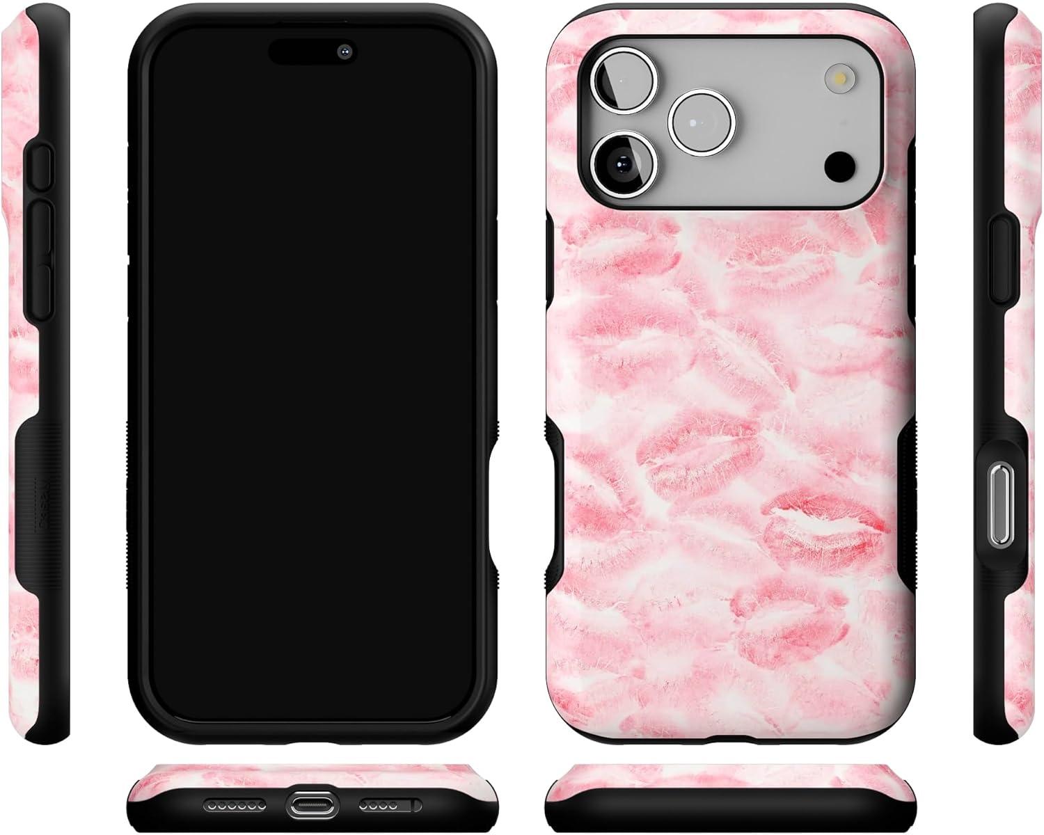 imageCasely iPhone 17 Pro Max Case  Be Mine  Tiny Hearts  Compatible with MagSafe  Bold Protective DesignSealed with a Kiss  Pink Lipstick