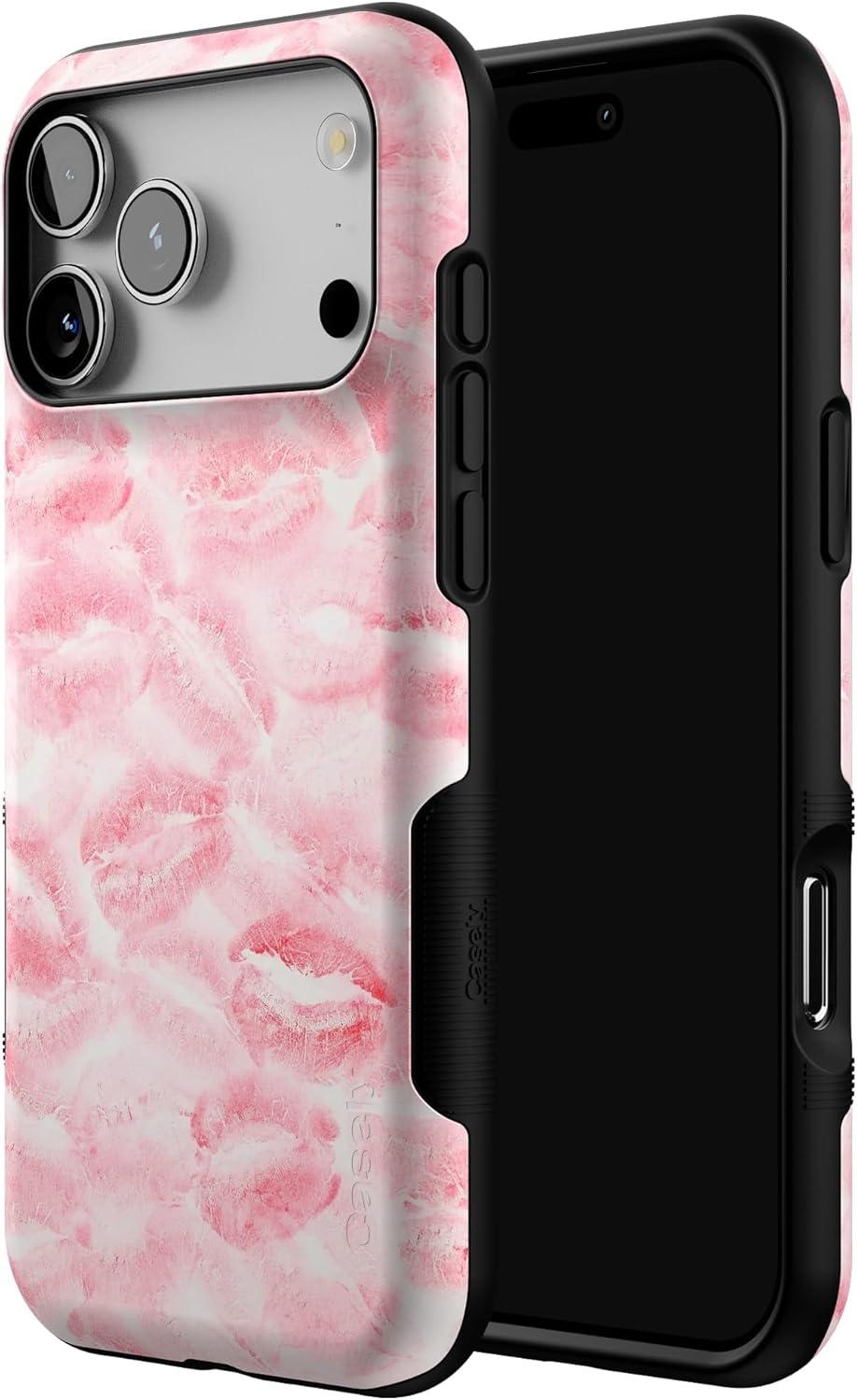 imageCasely iPhone 17 Pro Max Case  Be Mine  Tiny Hearts  Compatible with MagSafe  Bold Protective DesignSealed with a Kiss  Pink Lipstick