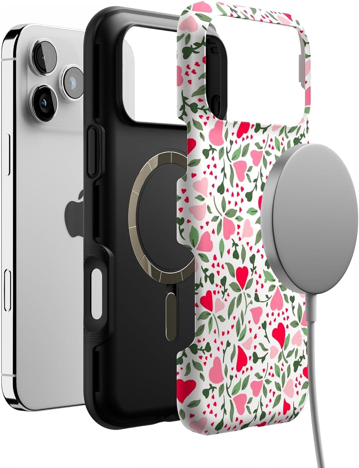 imageCasely iPhone 17 Pro Max Case  Be Mine  Tiny Hearts  Compatible with MagSafe  Bold Protective DesignVines of Love  Floral Heart