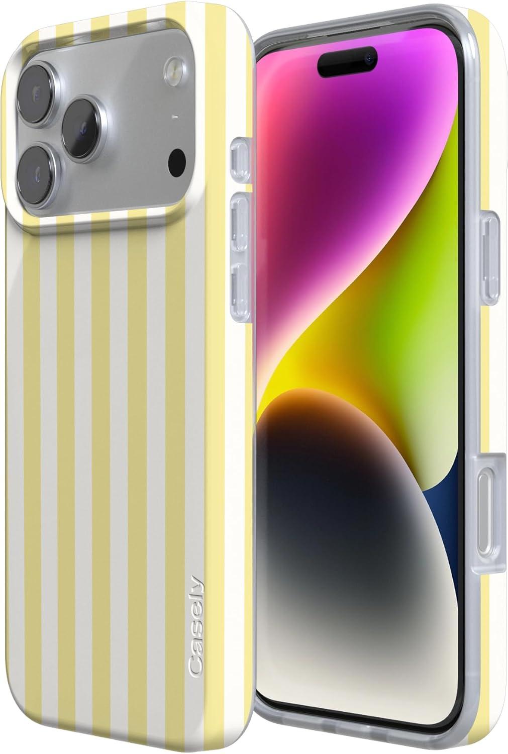 imageCasely iPhone 17 Pro Max Case  Field of Flowers  Pastel Floral  Compatible with MagSafe  Classic Ultra Slim DesignButter Yellow Stripes  Sunday Best