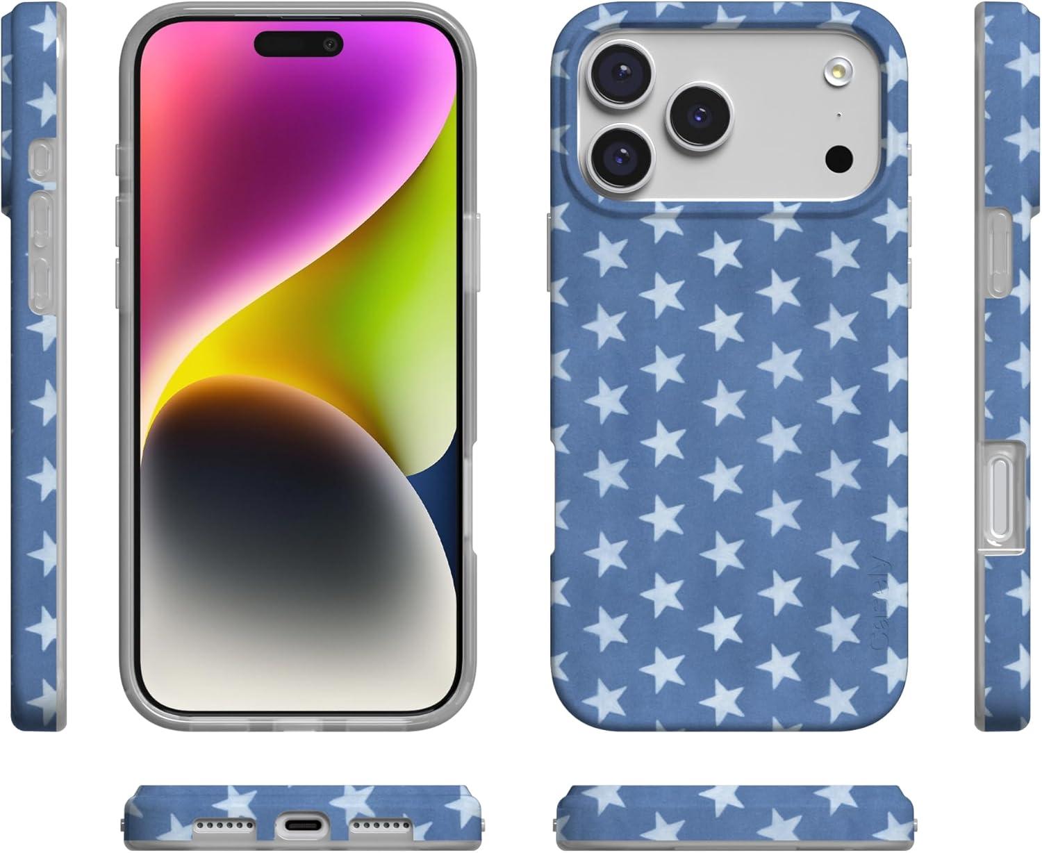 imageCasely iPhone 17 Pro Max Case  Field of Flowers  Pastel Floral  Compatible with MagSafe  Classic Ultra Slim DesignCoastal Blues  Denim Stars