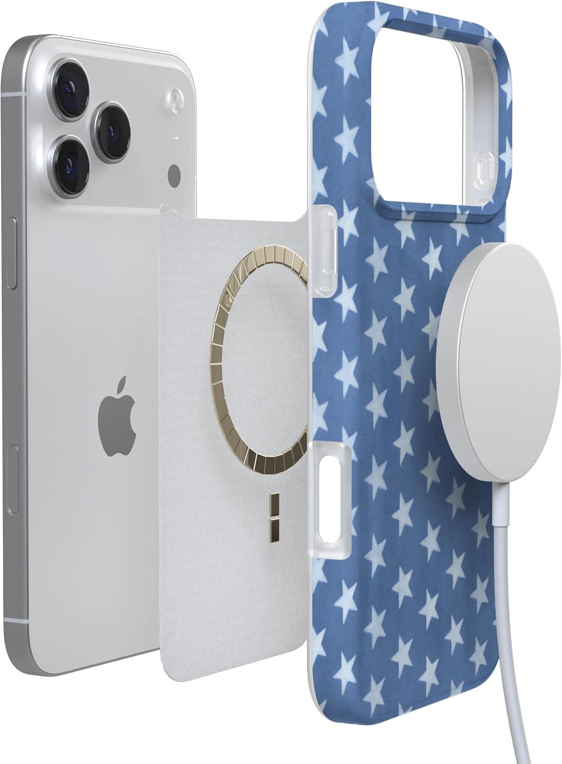 imageCasely iPhone 17 Pro Max Case  Field of Flowers  Pastel Floral  Compatible with MagSafe  Classic Ultra Slim DesignCoastal Blues  Denim Stars