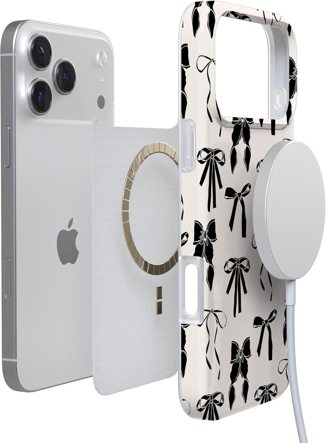 imageCasely iPhone 17 Pro Max Case  Field of Flowers  Pastel Floral  Compatible with MagSafe  Classic Ultra Slim DesignGoth Girlie  Black Bows