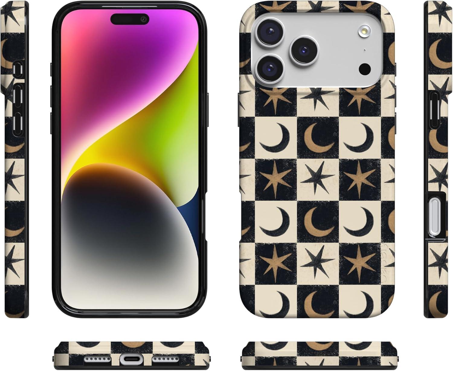 imageCasely iPhone 17 Pro Max Case  Field of Flowers  Pastel Floral  Compatible with MagSafe  Classic Ultra Slim DesignMystic Moonstar  Black Celestial