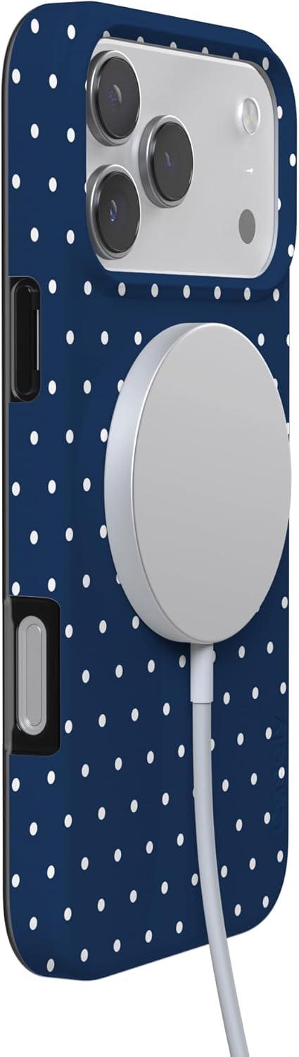imageCasely iPhone 17 Pro Max Case  Field of Flowers  Pastel Floral  Compatible with MagSafe  Classic Ultra Slim DesignOn the Dot  Navy Polka Dot