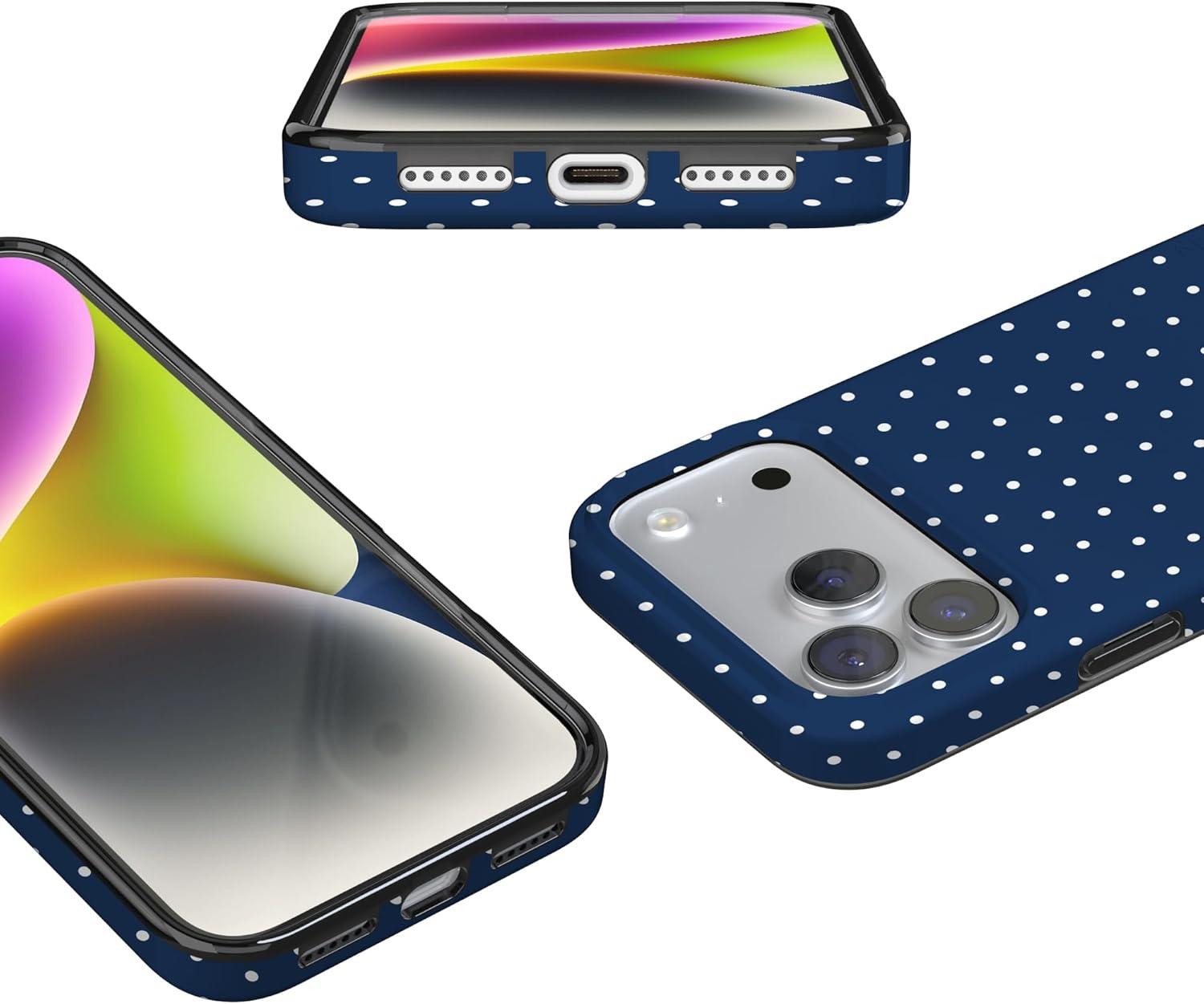 imageCasely iPhone 17 Pro Max Case  Field of Flowers  Pastel Floral  Compatible with MagSafe  Classic Ultra Slim DesignOn the Dot  Navy Polka Dot