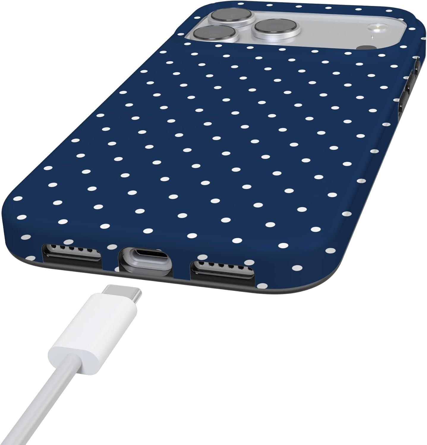 imageCasely iPhone 17 Pro Max Case  Field of Flowers  Pastel Floral  Compatible with MagSafe  Classic Ultra Slim DesignOn the Dot  Navy Polka Dot