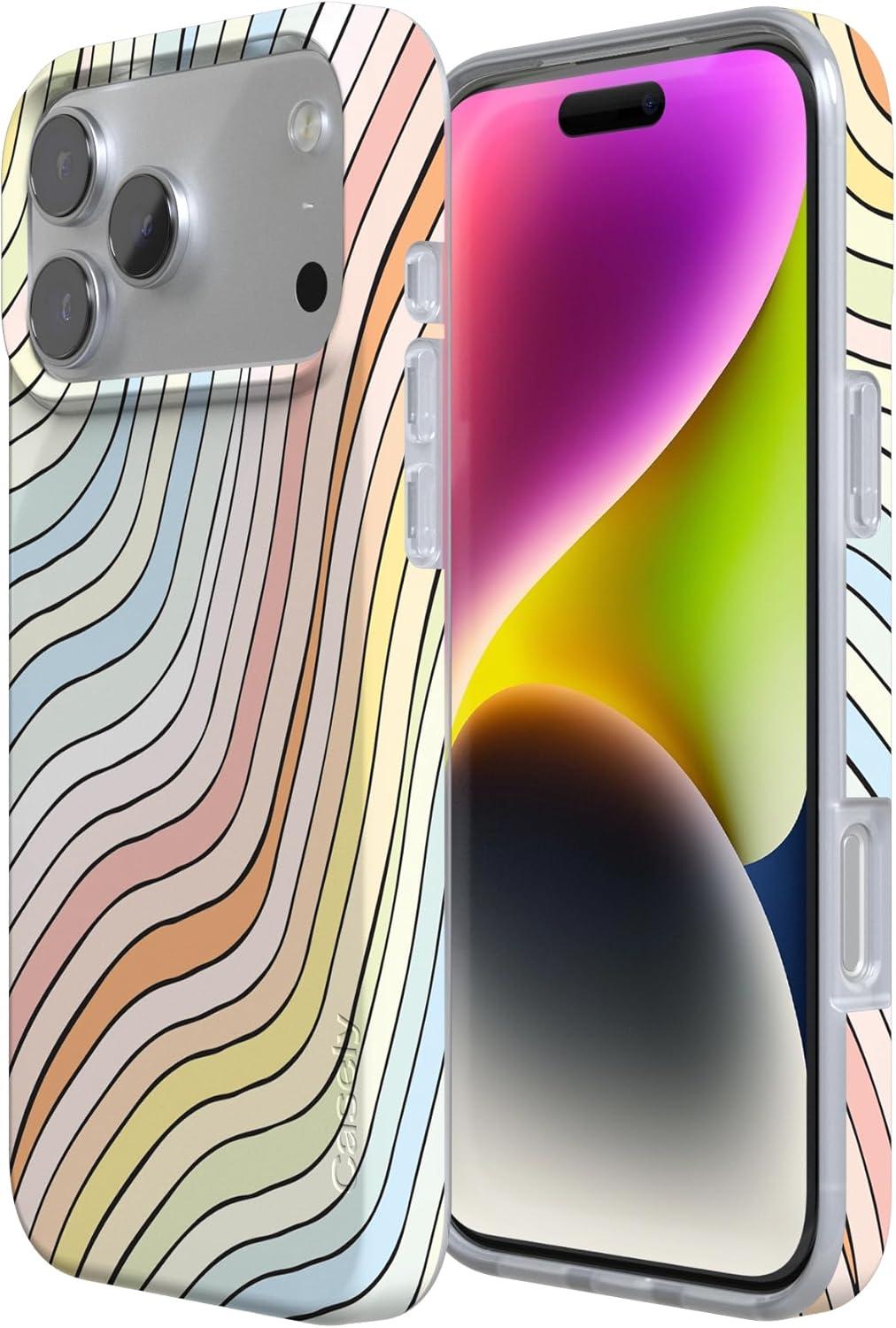 imageCasely iPhone 17 Pro Max Case  Field of Flowers  Pastel Floral  Compatible with MagSafe  Classic Ultra Slim DesignRide The Wave  Pastel Rainbow Lined