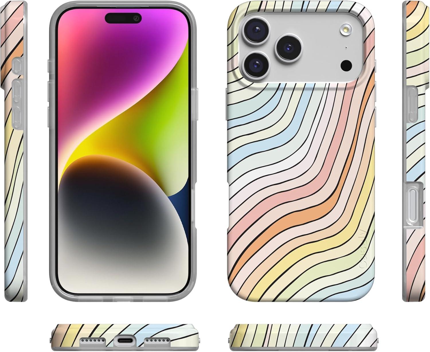 imageCasely iPhone 17 Pro Max Case  Field of Flowers  Pastel Floral  Compatible with MagSafe  Classic Ultra Slim DesignRide The Wave  Pastel Rainbow Lined