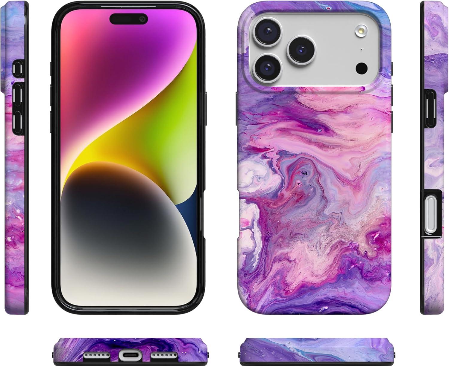 imageCasely iPhone 17 Pro Max Case  Field of Flowers  Pastel Floral  Compatible with MagSafe  Classic Ultra Slim DesignTie Dying Over You  Purple Marble