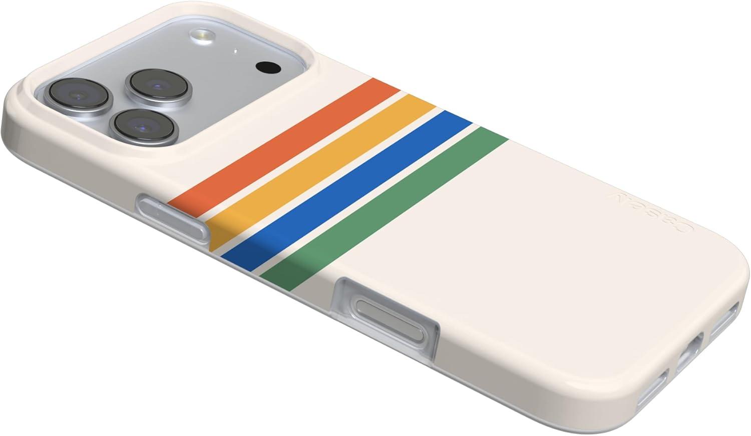 imageCasely iPhone 17 Pro Max Case  Field of Flowers  Pastel Floral  Compatible with MagSafe  Classic Ultra Slim DesignTotally Groovy  Rainbow Stripes Color Block