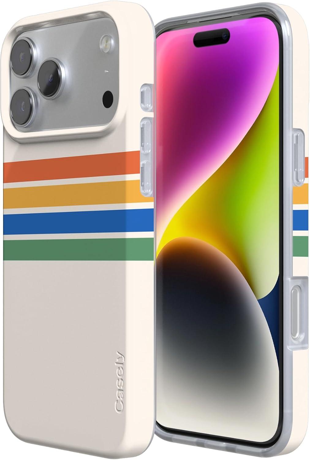 imageCasely iPhone 17 Pro Max Case  Field of Flowers  Pastel Floral  Compatible with MagSafe  Classic Ultra Slim DesignTotally Groovy  Rainbow Stripes Color Block