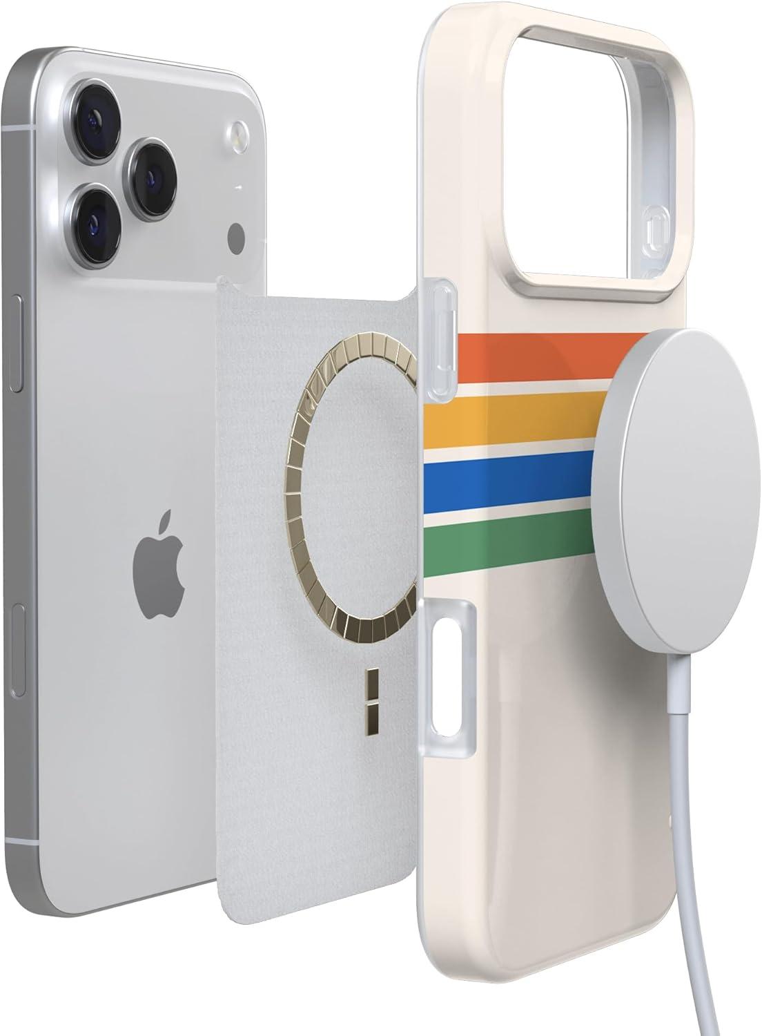 imageCasely iPhone 17 Pro Max Case  Field of Flowers  Pastel Floral  Compatible with MagSafe  Classic Ultra Slim DesignTotally Groovy  Rainbow Stripes Color Block