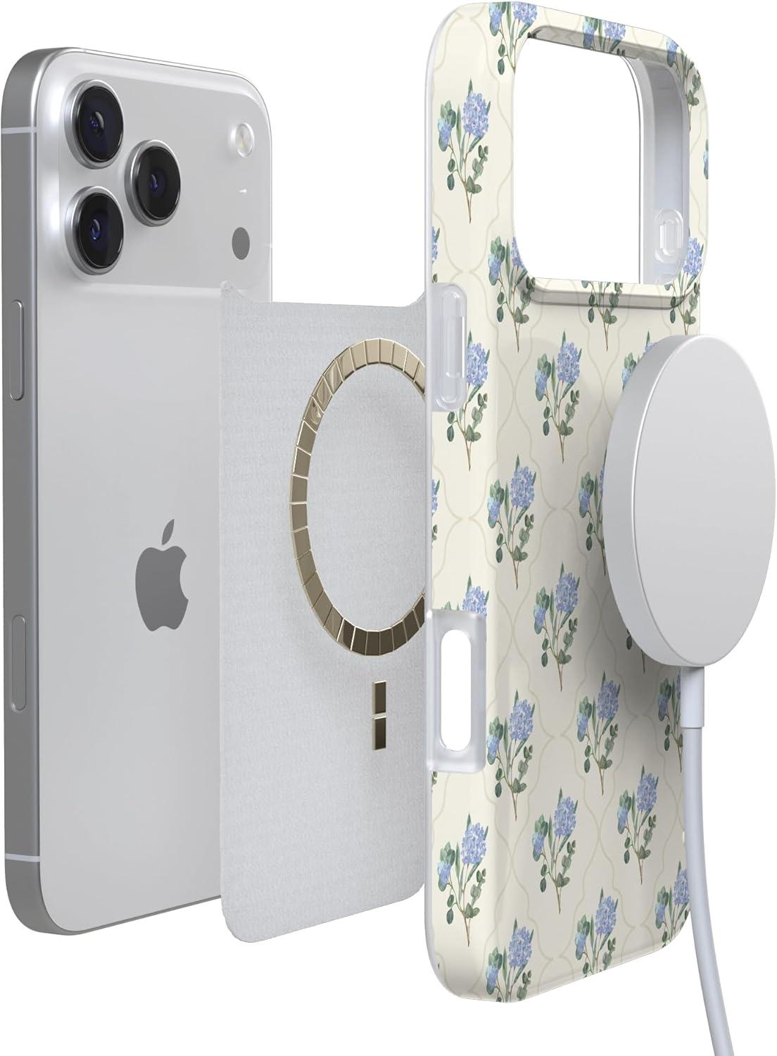 imageCasely iPhone 17 Pro Max Case  Field of Flowers  Pastel Floral  Compatible with MagSafe  Classic Ultra Slim DesignVintage Garden  Blue Hydrangea