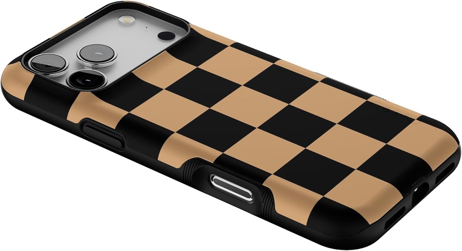 imageCasely iPhone 17 Pro Max Case  Fit Check  Black amp Brown Checkerboard  Bold Protective Design  Compatible with MagSafe