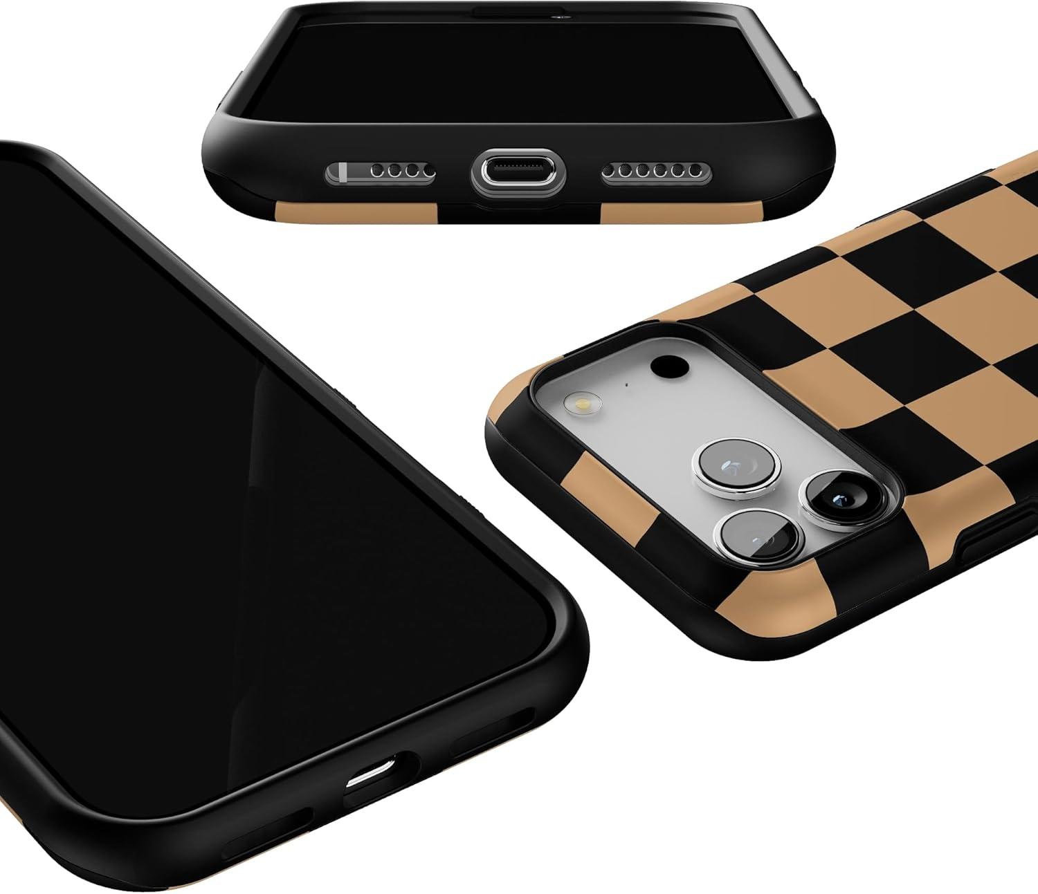 imageCasely iPhone 17 Pro Max Case  Fit Check  Black amp Brown Checkerboard  Bold Protective Design  Compatible with MagSafe