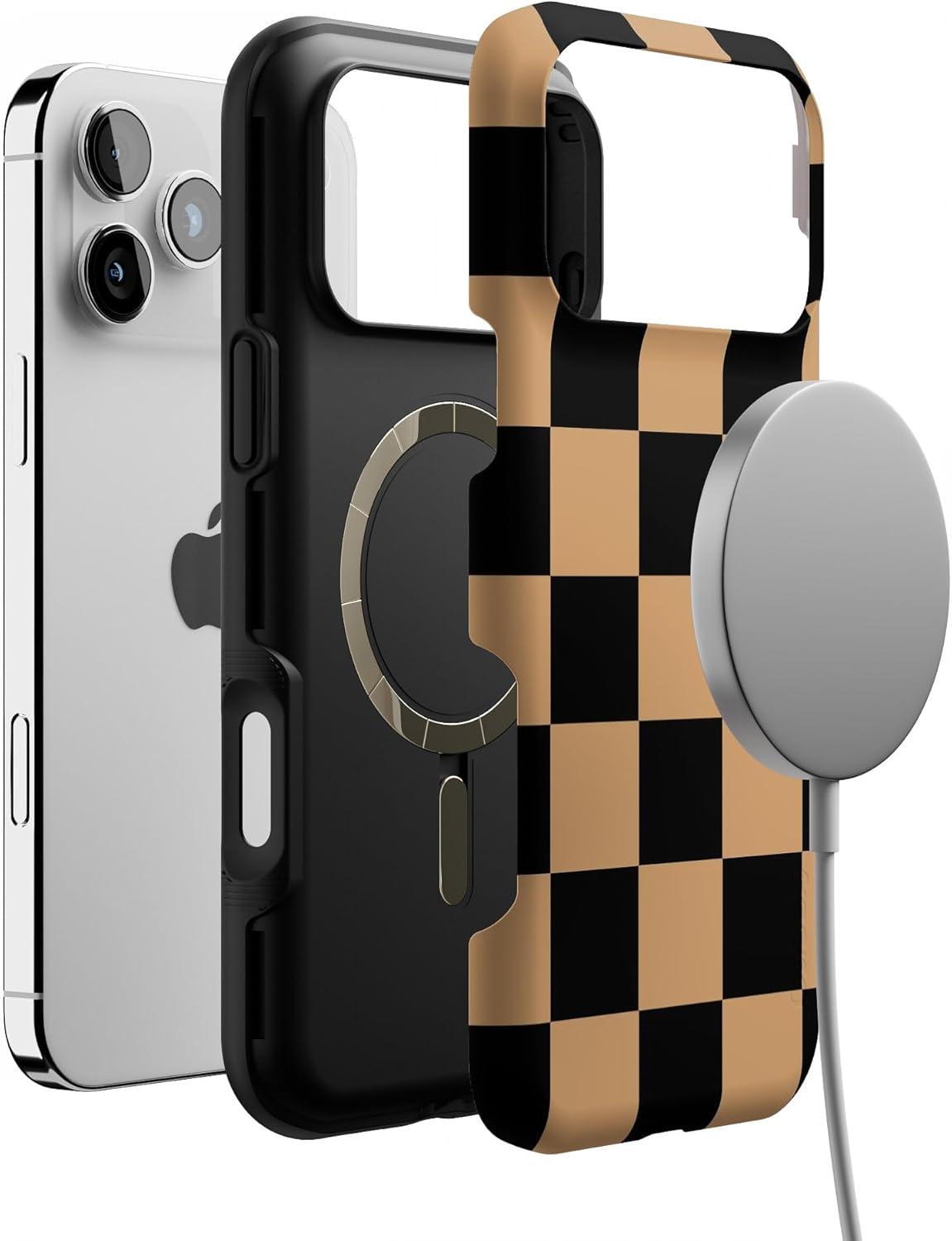 imageCasely iPhone 17 Pro Max Case  Fit Check  Black amp Brown Checkerboard  Bold Protective Design  Compatible with MagSafe
