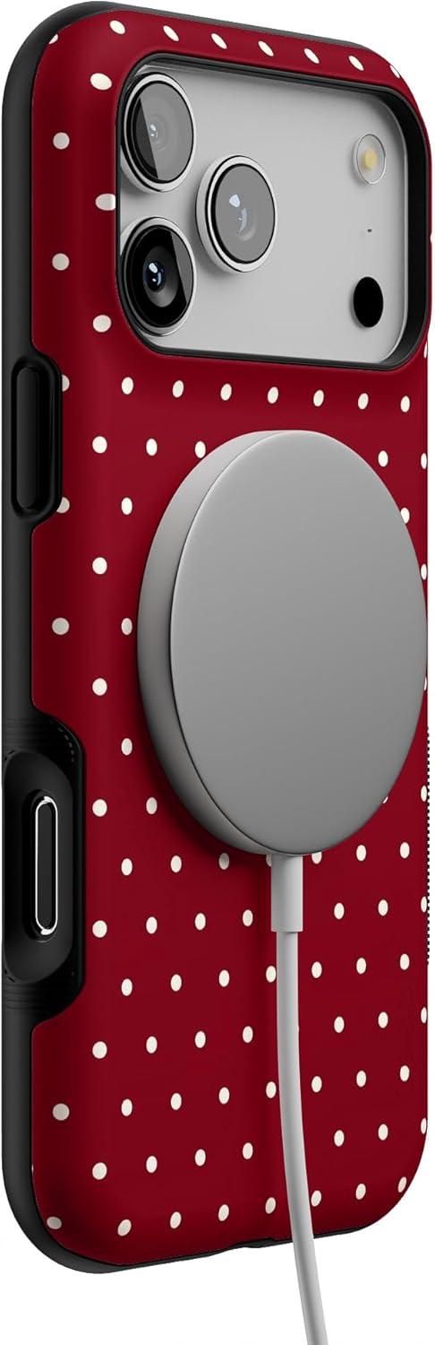 imageCasely iPhone 17 Pro Max Case  On The Dot  Maroon Polka Dot  Compatible with MagSafe  Bold Protective Design