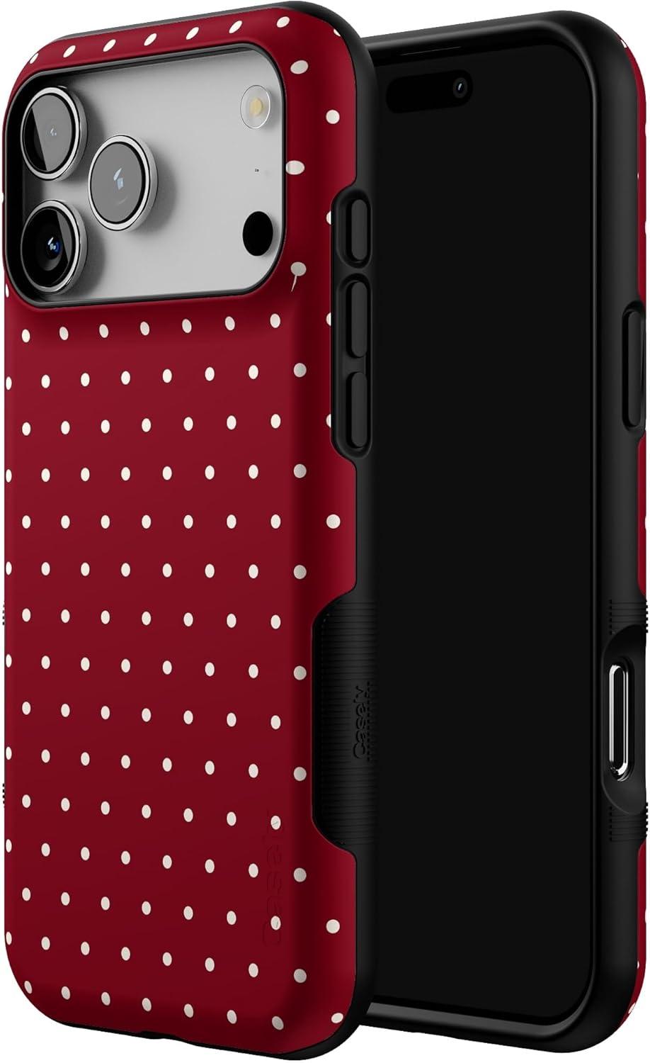 imageCasely iPhone 17 Pro Max Case  On The Dot  Maroon Polka Dot  Compatible with MagSafe  Bold Protective Design