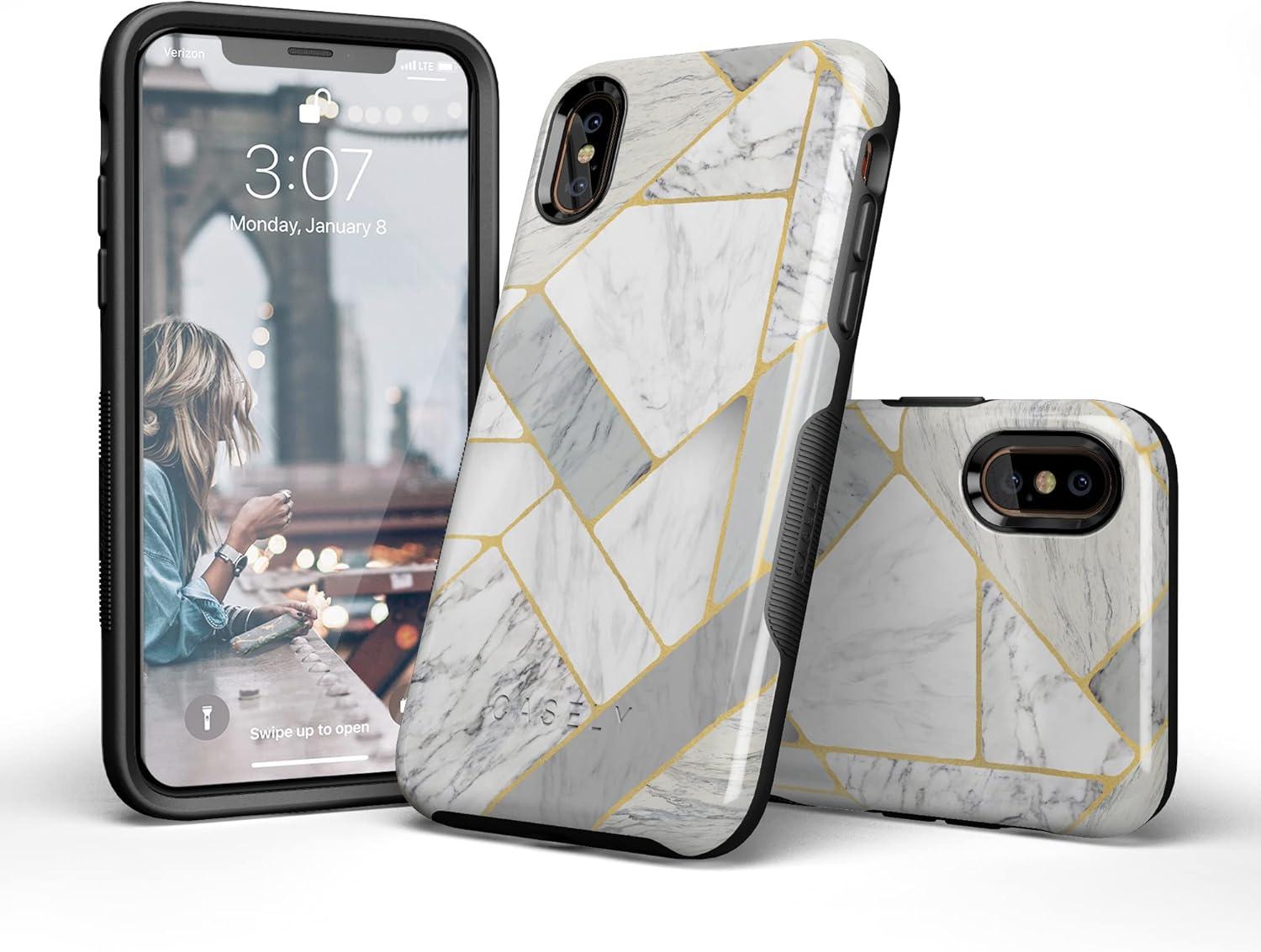 imageCasely iPhone XXS Case  Make Your Mark  Crayola Paint CaseGeo White and Gold Marble