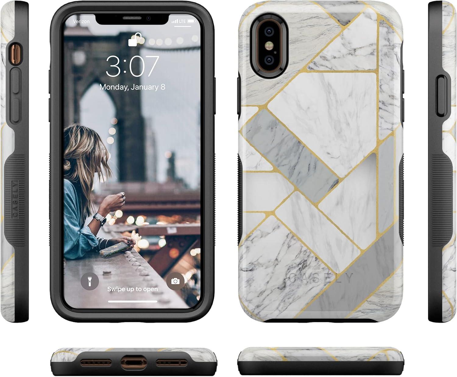 imageCasely iPhone XXS Case  Make Your Mark  Crayola Paint CaseGeo White and Gold Marble
