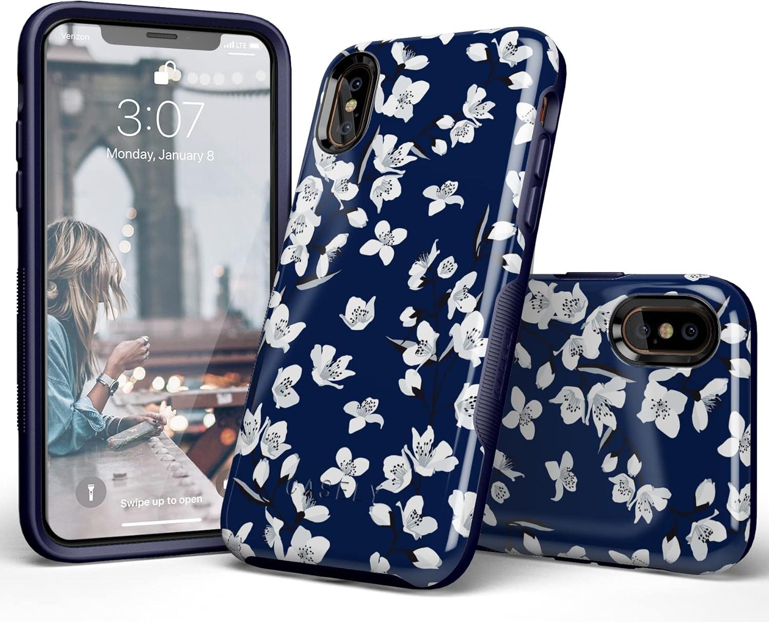 imageCasely iPhone XXS Case  Make Your Mark  Crayola Paint CaseNavy Cherry Blossom Floral