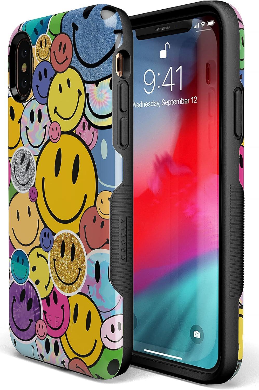 imageCasely iPhone Xs Max Case  Purple Taupe on Nude  Bold Protective DesignAll Smiles  Smiley Face Sticker