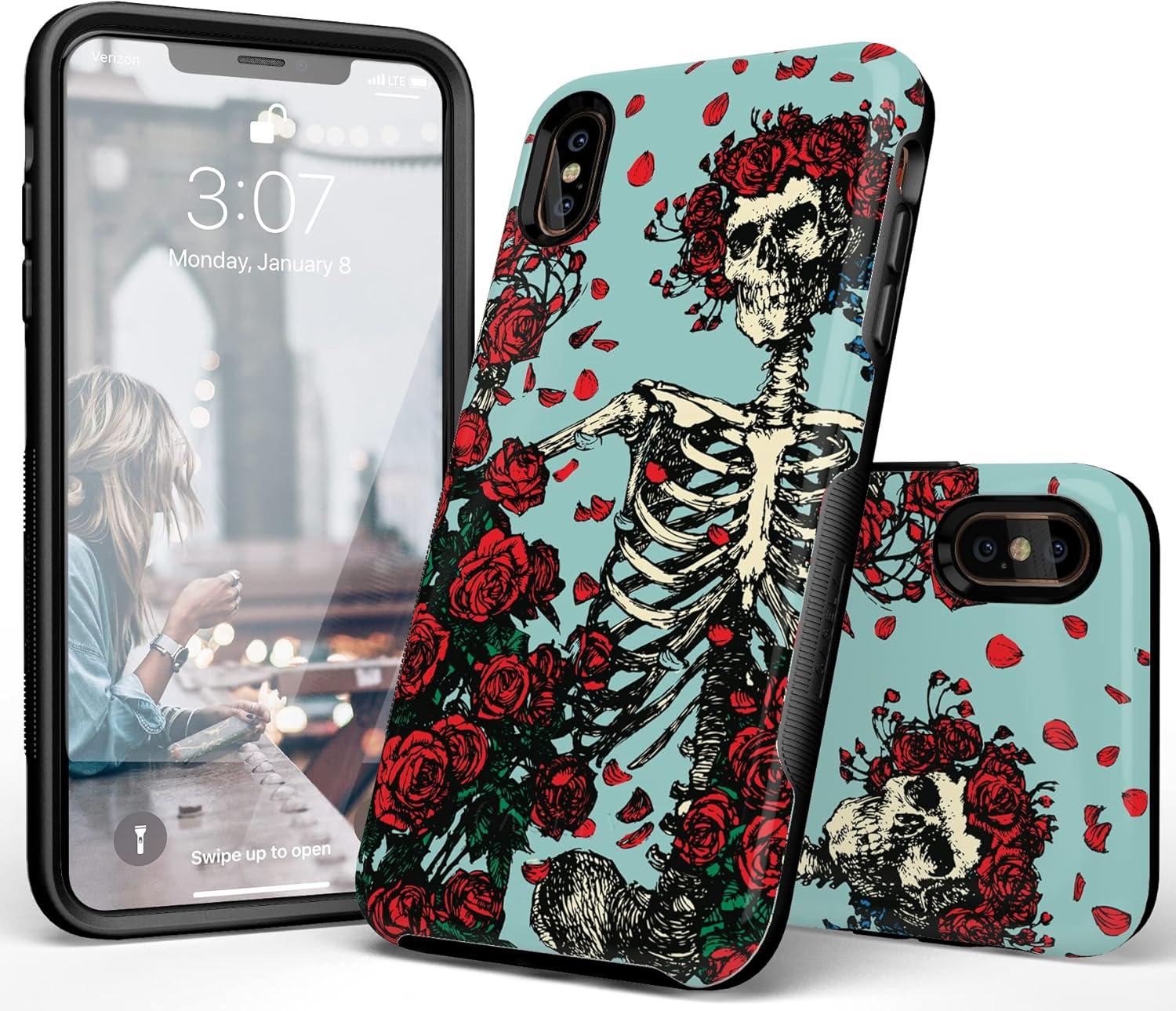 imageCasely iPhone Xs Max Case  Purple Taupe on Nude  Bold Protective DesignForever Grateful  Grateful Dead Skeleton Floral