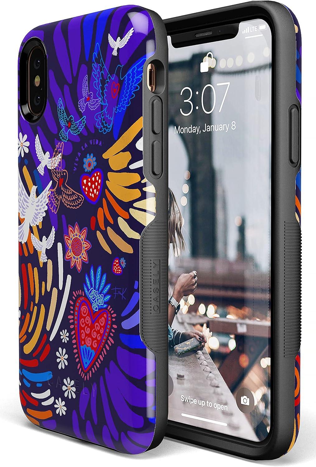 imageCasely iPhone Xs Max Case  Purple Taupe on Nude  Bold Protective DesignFrida Kahlo  Viva La Vida  Floral Collage