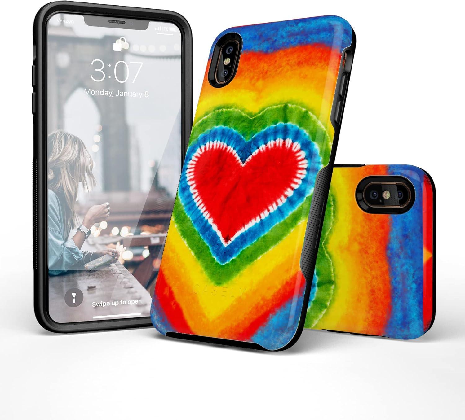 imageCasely iPhone Xs Max Case  Purple Taupe on Nude  Bold Protective DesignI Heart Tie Dye
