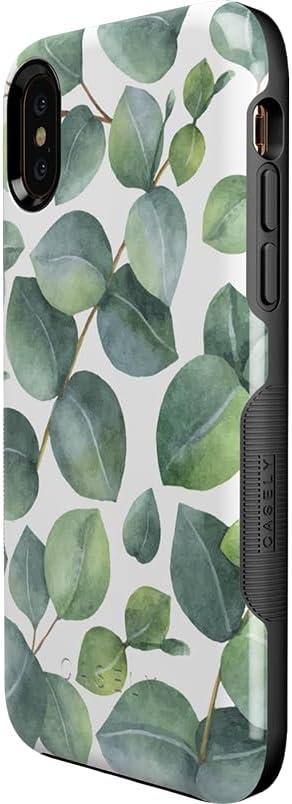 imageCasely iPhone Xs Max Case  Purple Taupe on Nude  Bold Protective DesignLeaf Me Alone  Green Floral Print