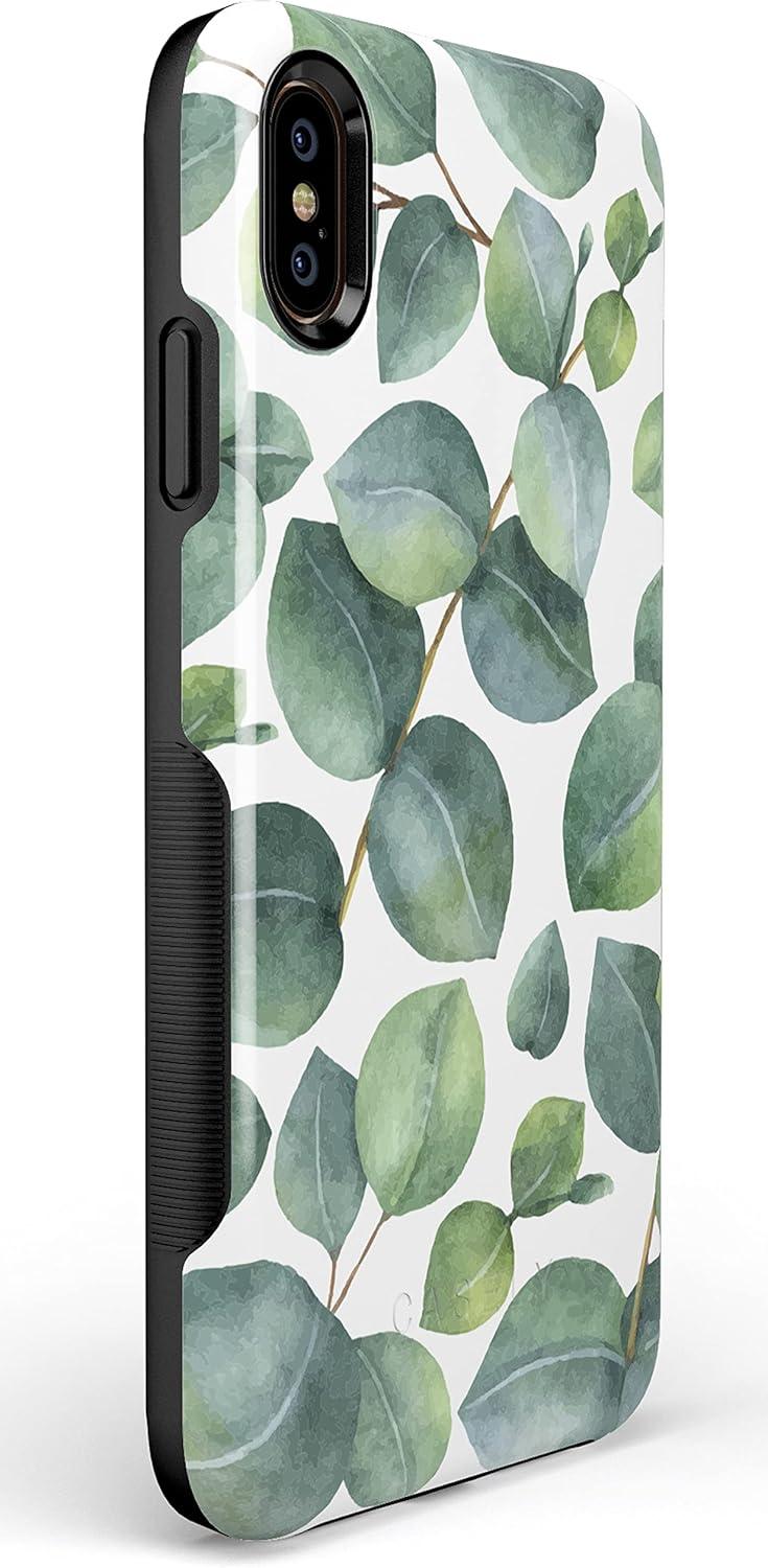imageCasely iPhone Xs Max Case  Purple Taupe on Nude  Bold Protective DesignLeaf Me Alone  Green Floral Print
