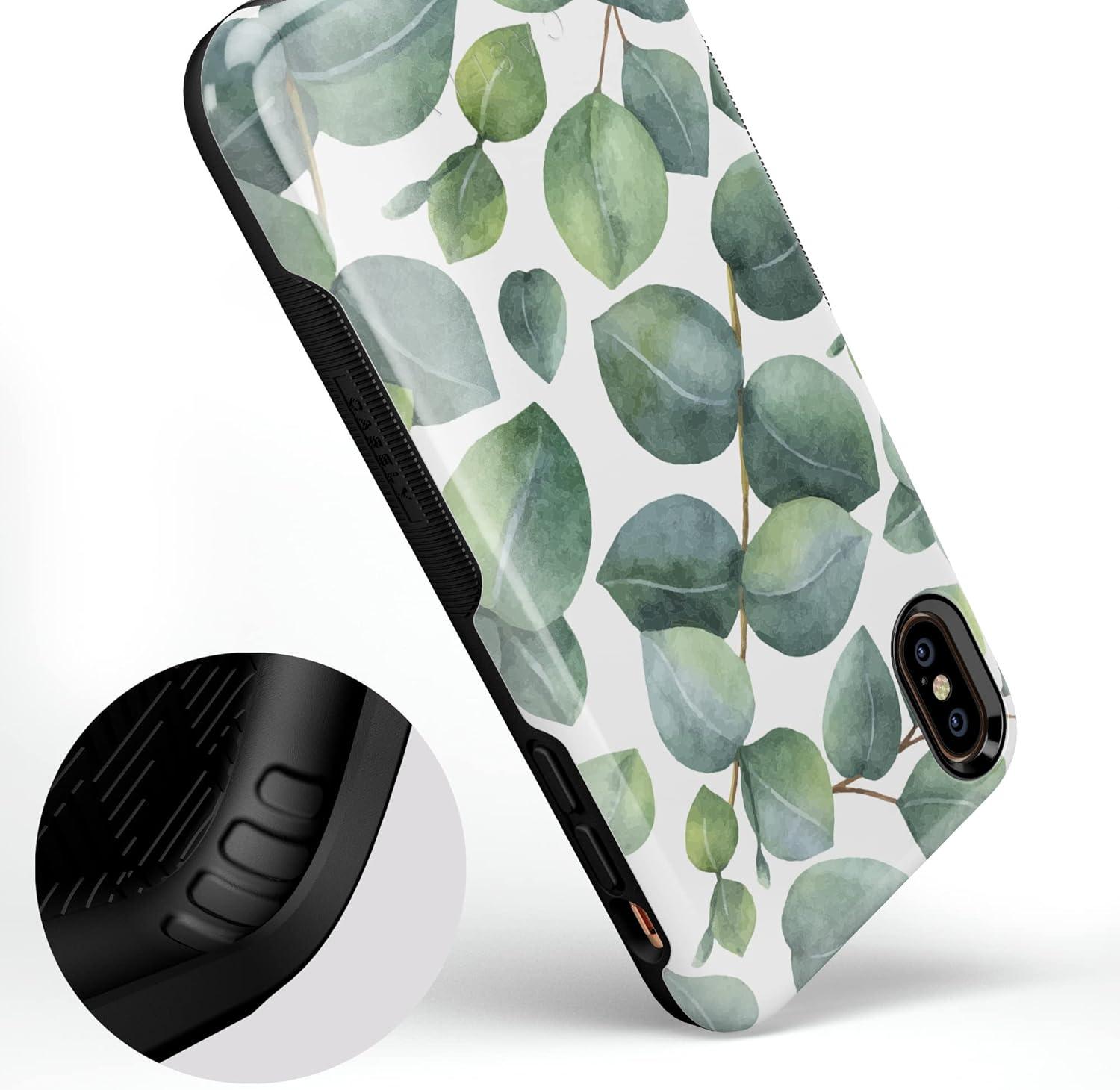 imageCasely iPhone Xs Max Case  Purple Taupe on Nude  Bold Protective DesignLeaf Me Alone  Green Floral Print