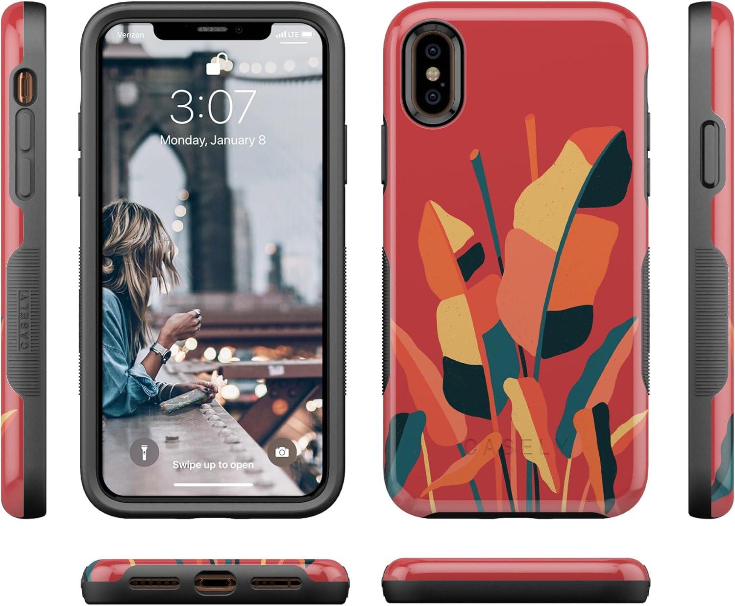 imageCasely iPhone Xs Max Case  Purple Taupe on Nude  Bold Protective DesignLet it Grow  Banana Leaf Floral