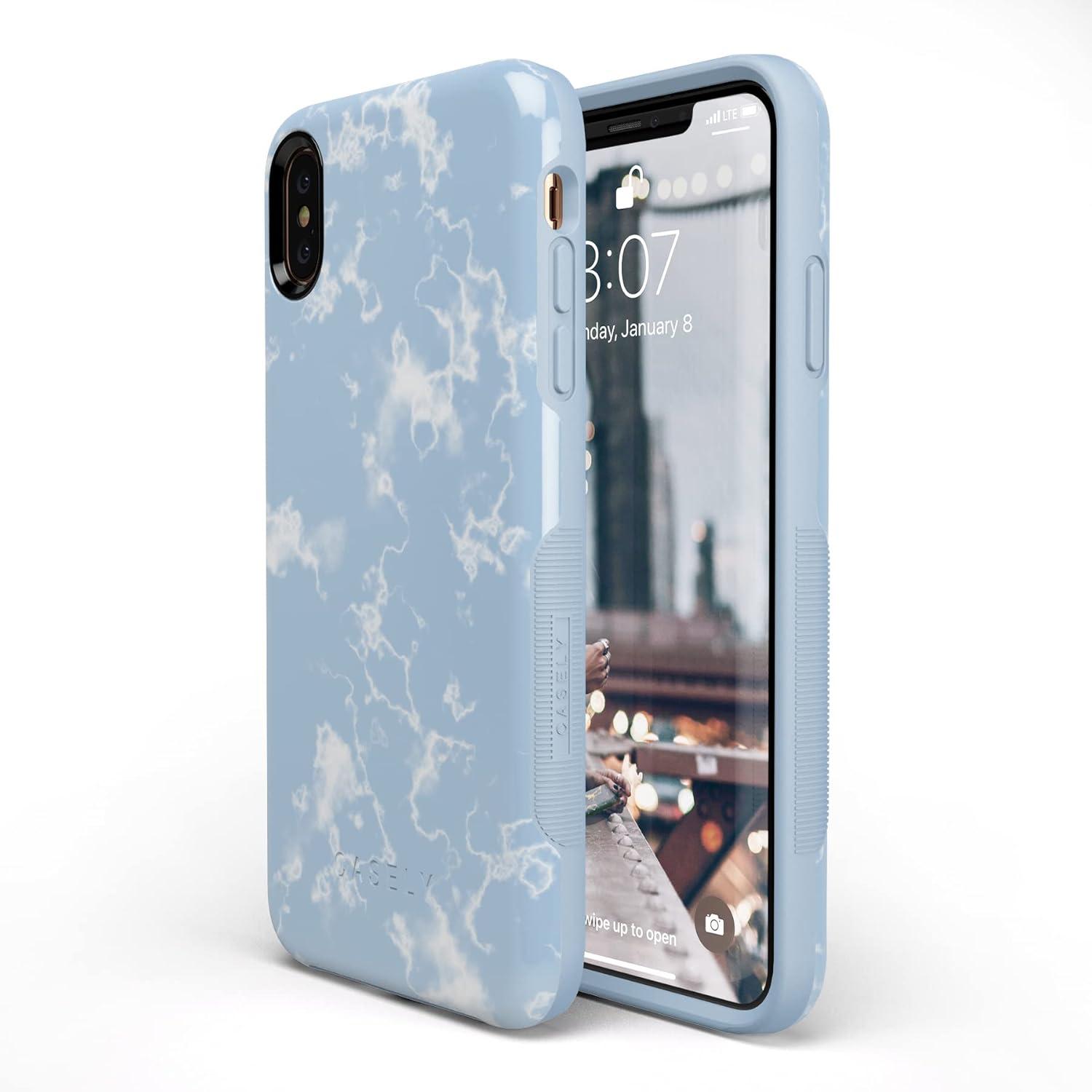 imageCasely iPhone Xs Max Case  Purple Taupe on Nude  Bold Protective DesignLight Blue Skies Marble Clouds