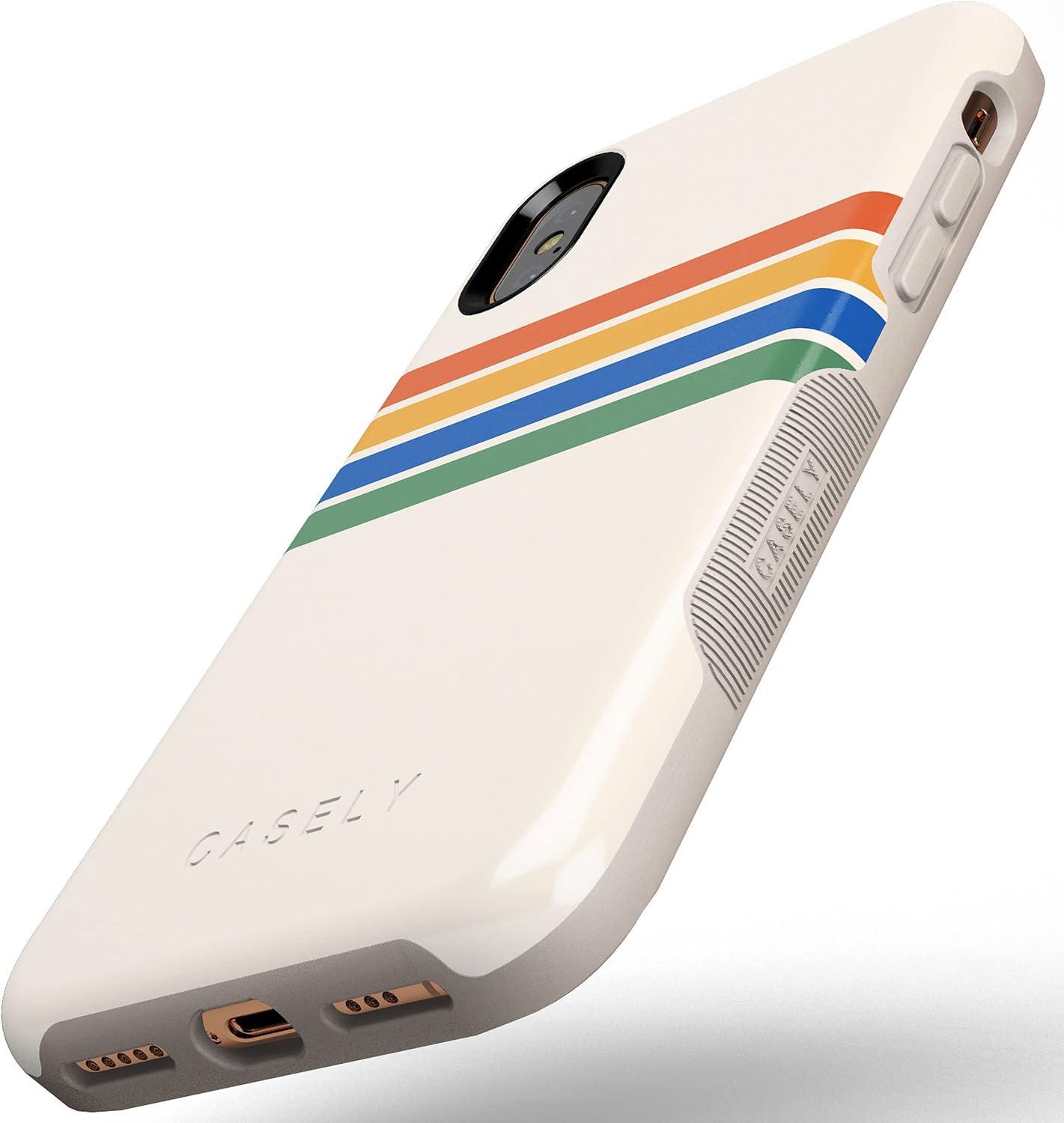 imageCasely iPhone Xs Max Case  Purple Taupe on Nude  Bold Protective DesignRainbow Stripes Color Block