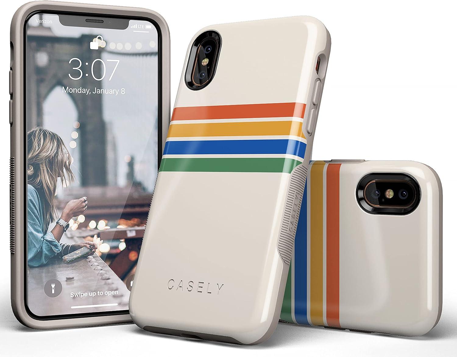 imageCasely iPhone Xs Max Case  Purple Taupe on Nude  Bold Protective DesignRainbow Stripes Color Block