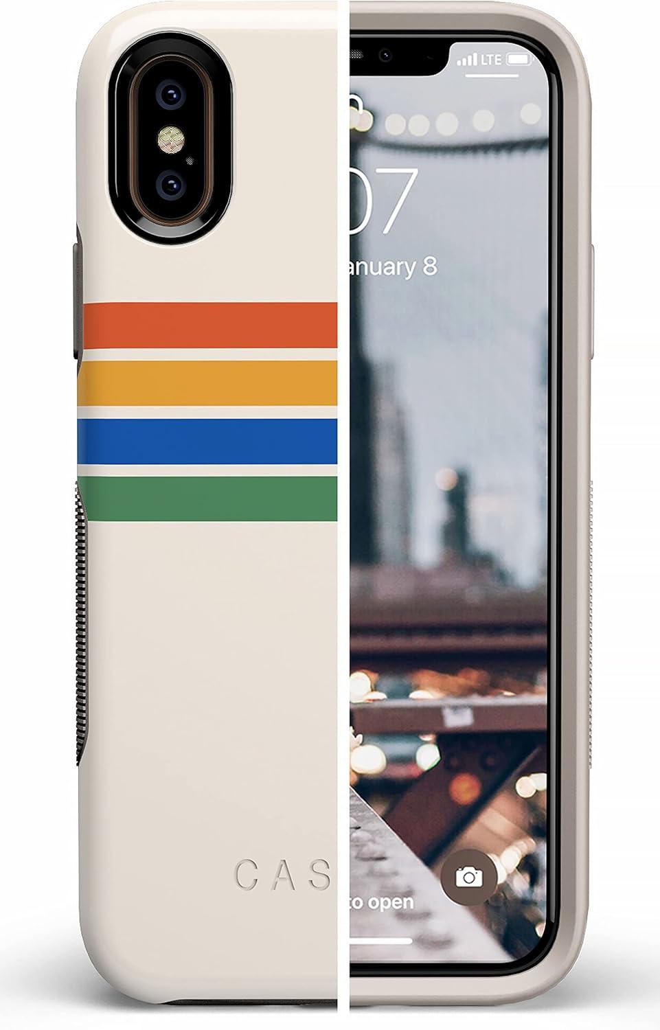 imageCasely iPhone Xs Max Case  Purple Taupe on Nude  Bold Protective DesignRainbow Stripes Color Block