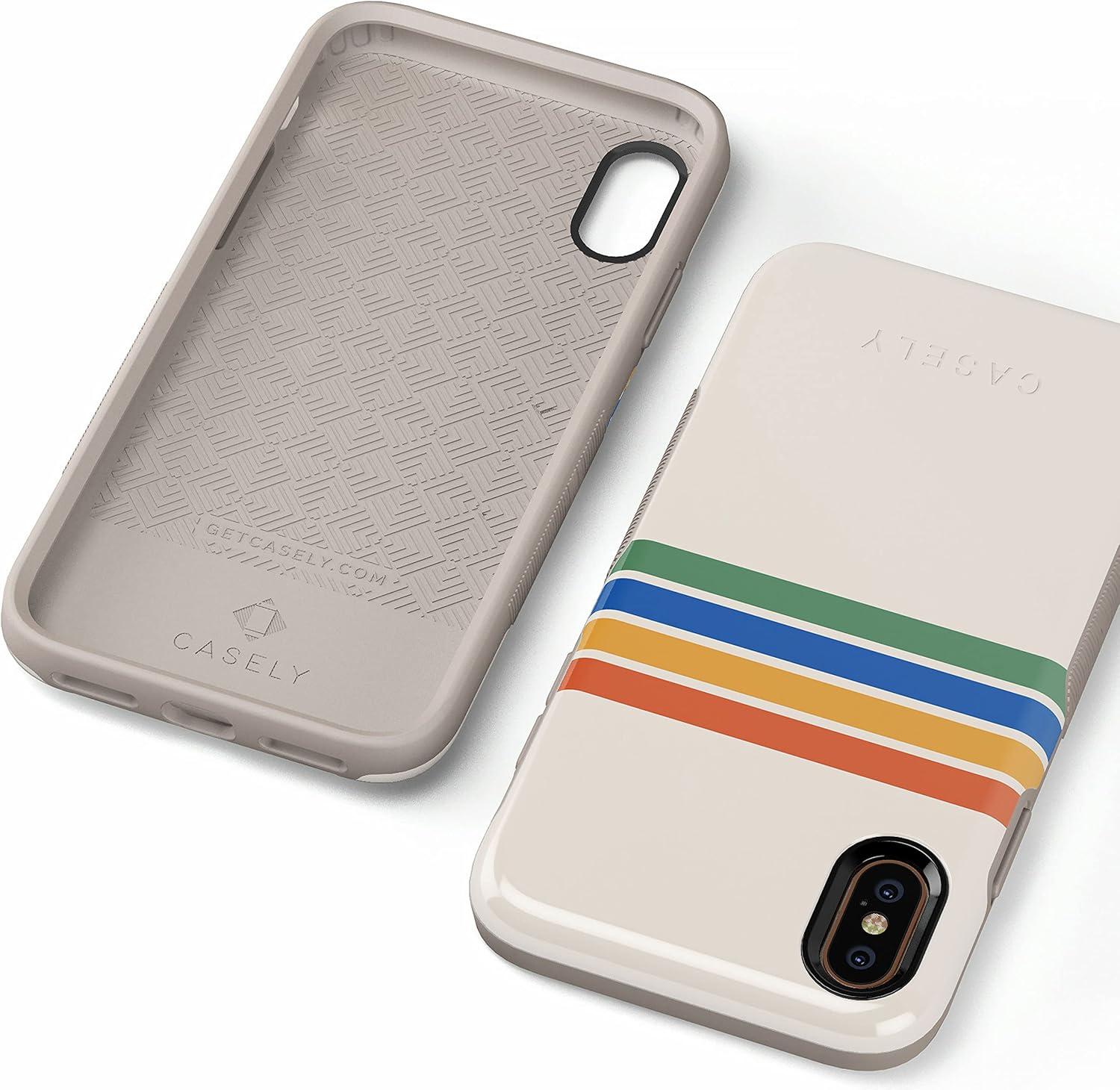 imageCasely iPhone Xs Max Case  Purple Taupe on Nude  Bold Protective DesignRainbow Stripes Color Block