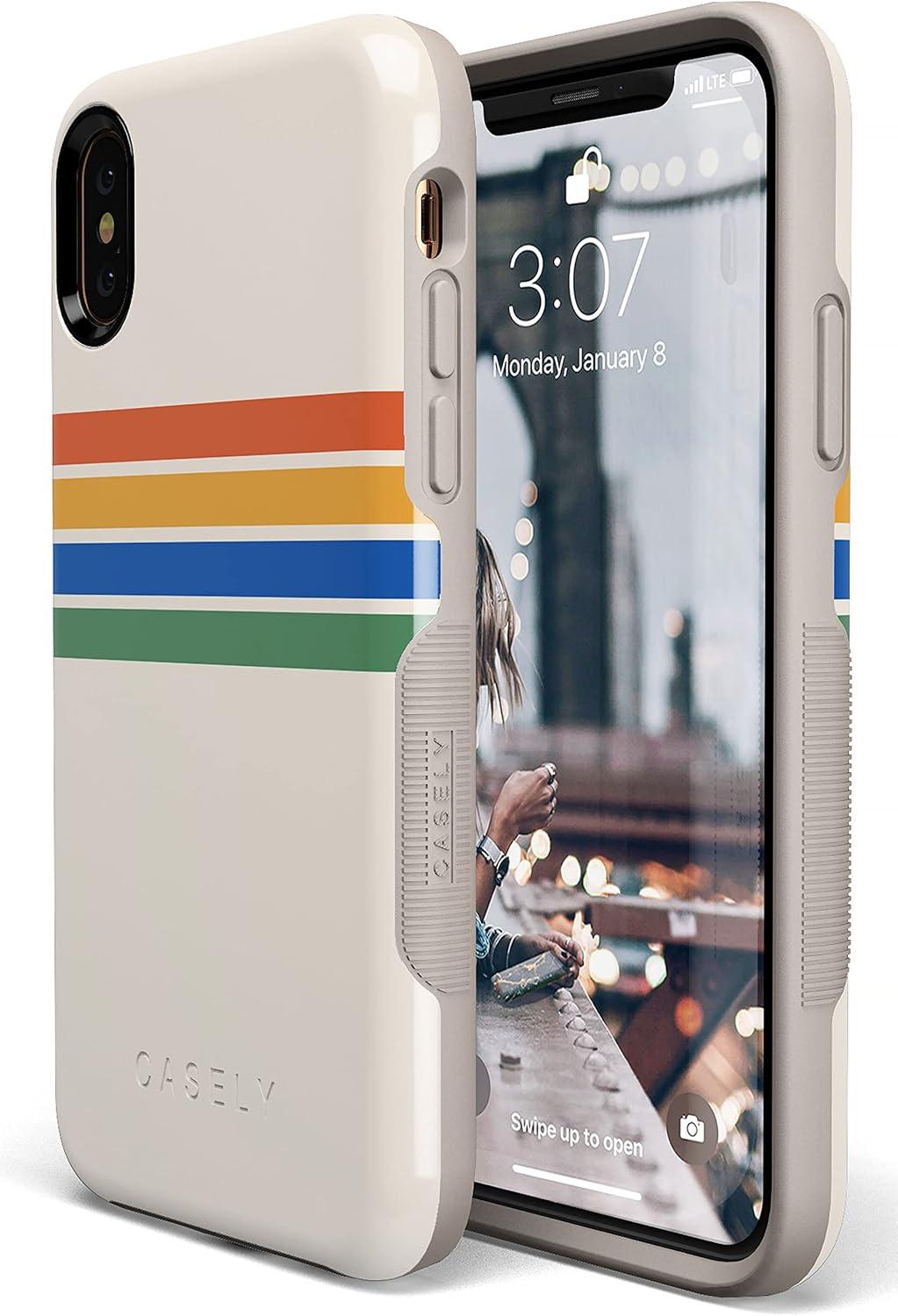 imageCasely iPhone Xs Max Case  Purple Taupe on Nude  Bold Protective DesignRainbow Stripes Color Block