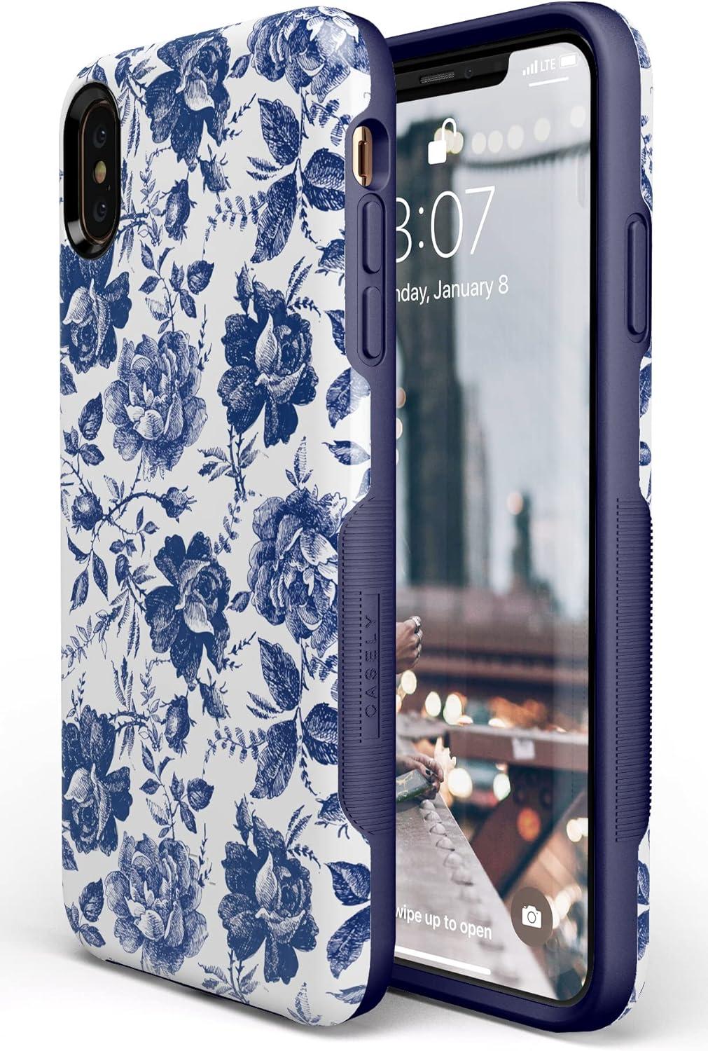 imageCasely iPhone Xs Max Case  Purple Taupe on Nude  Bold Protective DesignRose to Fame  Blue  White Rose Floral