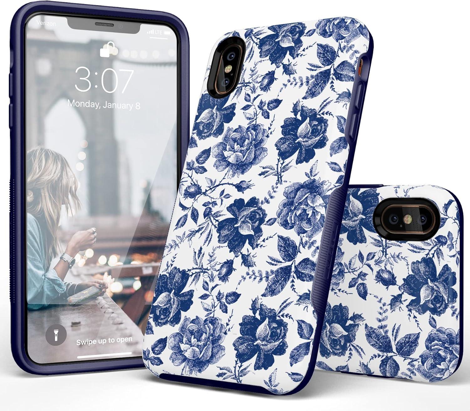 imageCasely iPhone Xs Max Case  Purple Taupe on Nude  Bold Protective DesignRose to Fame  Blue  White Rose Floral