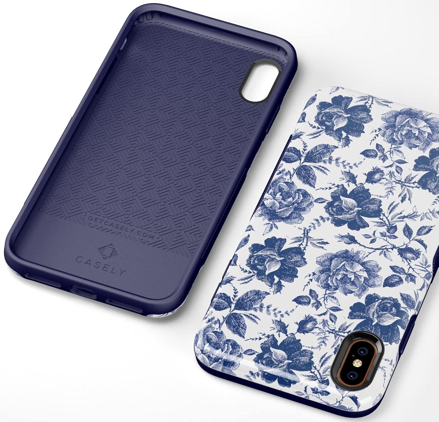 imageCasely iPhone Xs Max Case  Purple Taupe on Nude  Bold Protective DesignRose to Fame  Blue  White Rose Floral
