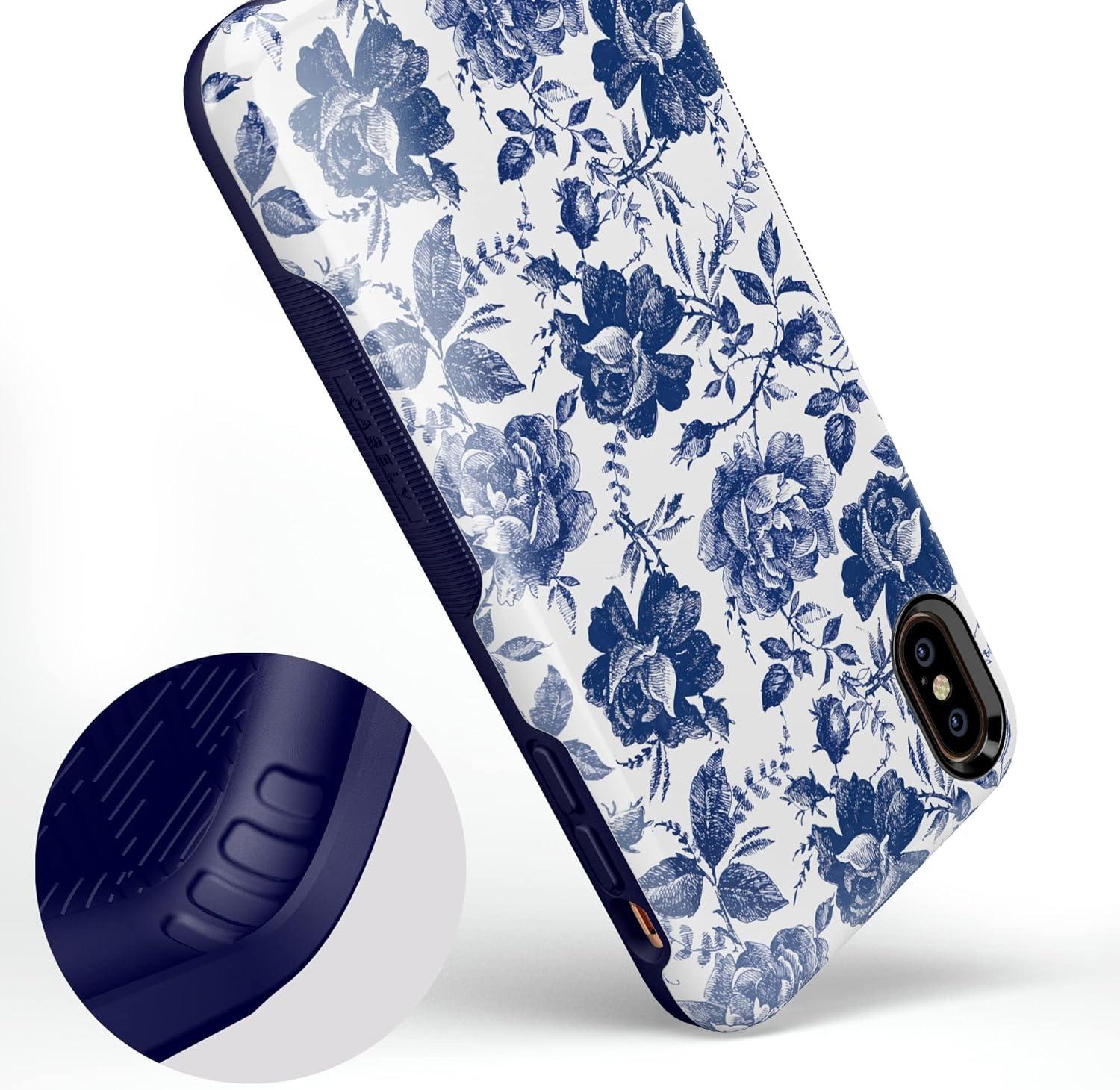 imageCasely iPhone Xs Max Case  Purple Taupe on Nude  Bold Protective DesignRose to Fame  Blue  White Rose Floral