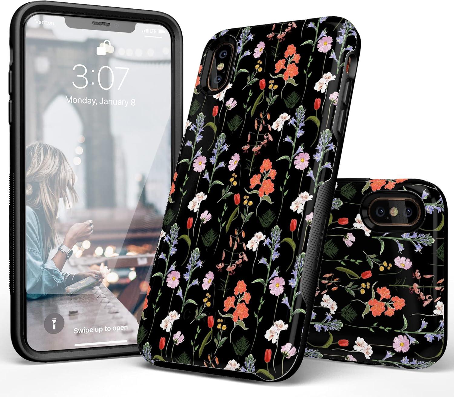 imageCasely iPhone Xs Max Case  Purple Taupe on Nude  Bold Protective DesignSecret Garden  Mixed Floral