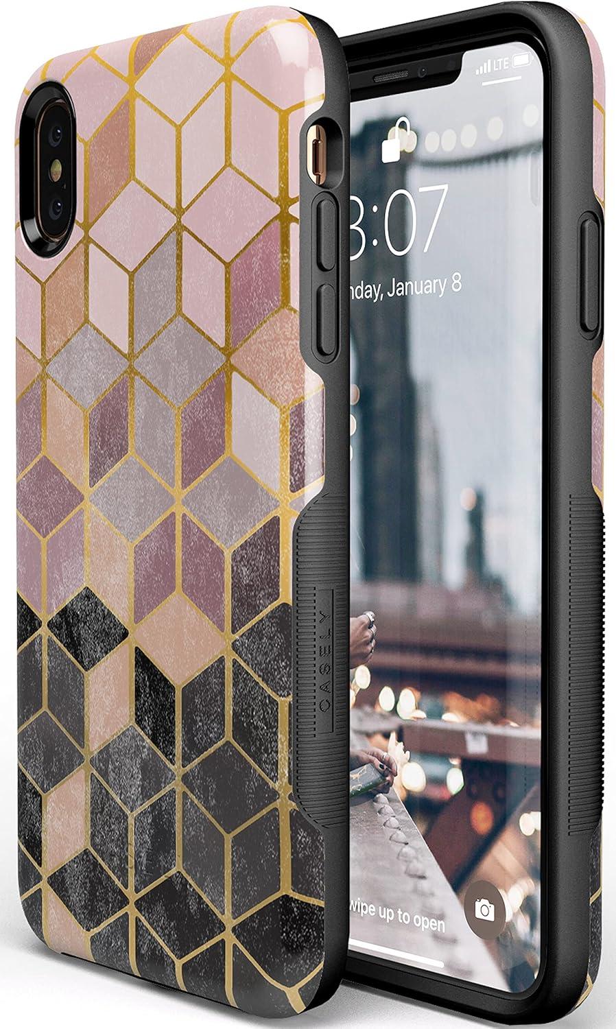 imageCasely iPhone Xs Max Case  Purple Taupe on Nude  Bold Protective DesignStepping Up  Geo Rose Gold Marble