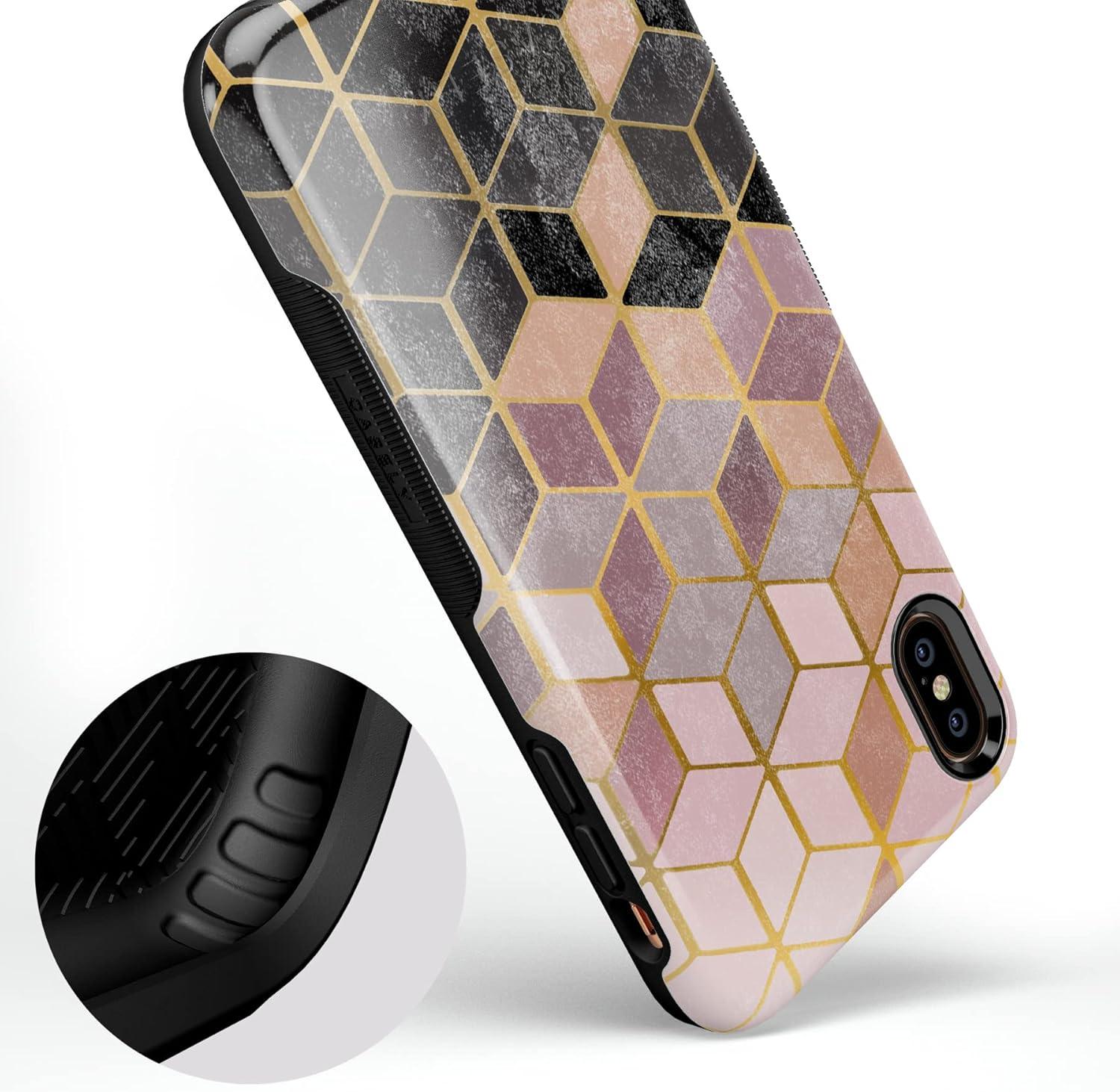 imageCasely iPhone Xs Max Case  Purple Taupe on Nude  Bold Protective DesignStepping Up  Geo Rose Gold Marble